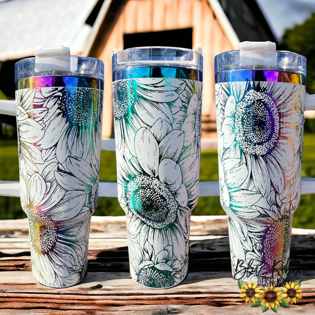 40 Ounce Stainless Tumbler with Handle - Rainbow and White