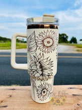 40 Ounce Cream/Copper Tumbler with Handle - Peonies or Sunflowers