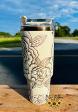 40 Ounce Cream/Copper Tumbler with Handle - Peonies or Sunflowers
