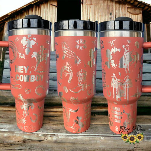 40 Ounce Stainless Tumbler with Handle - Hey Cowboy
