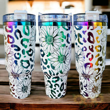40 Ounce Stainless Tumbler with Handle - Leopard and Daisies