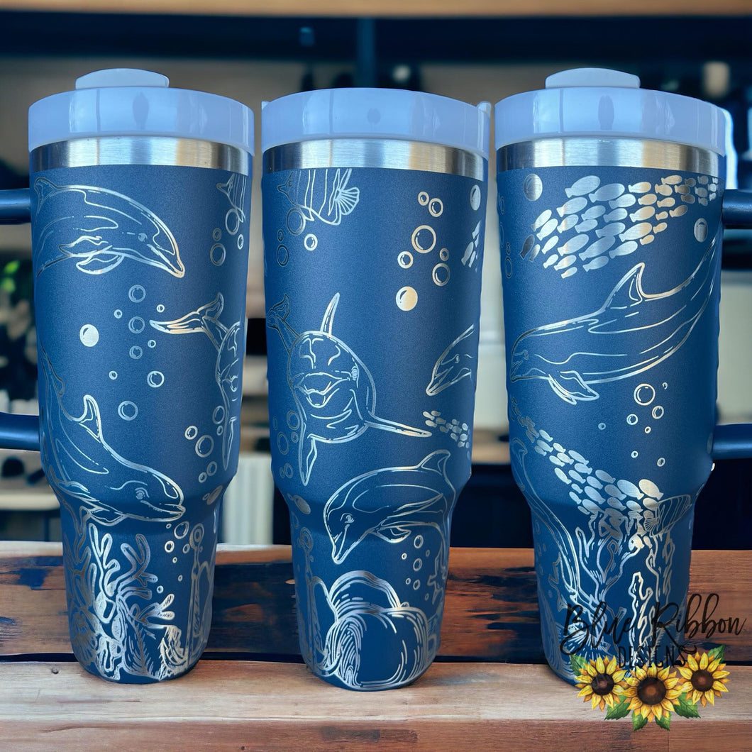 40 Ounce Stainless Tumbler with Handle - Dolphins