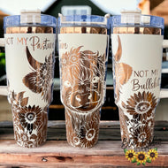 40 Ounce Stainless Tumbler with Handle - Highland Calf Not My Pasture