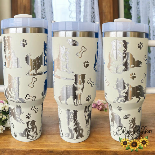 40 Ounce Stainless Tumbler with Handle - Border Collies