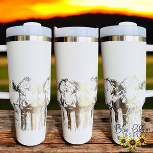 40 Ounce Stainless Tumbler with Handle - Cows