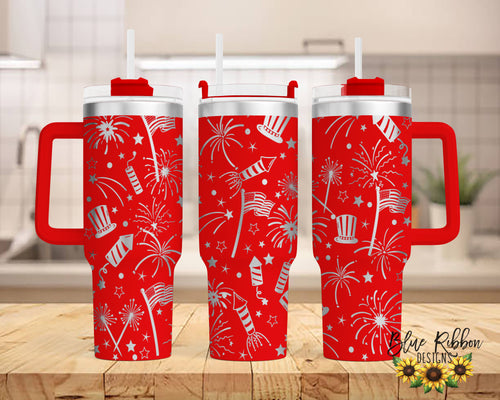 40 Ounce Stainless Tumbler with Handle - 4th of July