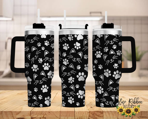 40 Ounce Stainless Tumbler with Handle - Cats