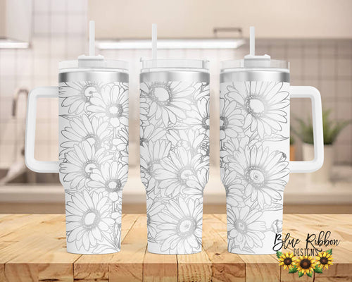 40 Ounce Stainless Tumbler with Handle - Daisies 2