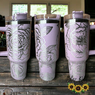 40 Ounce Stainless Tumbler with Handle - Peonies 2