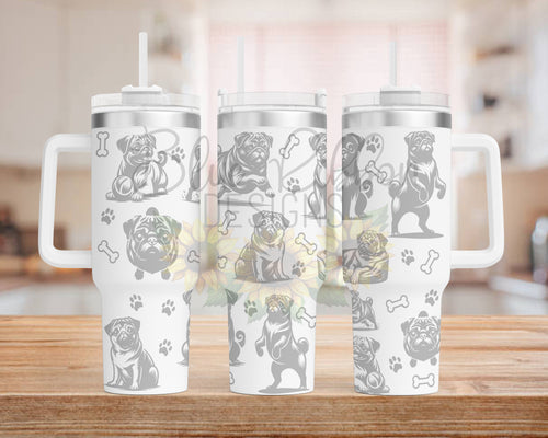 40 Ounce Stainless Tumbler with Handle - Pugs