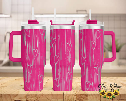 40 Ounce Stainless Tumbler with Handle - Woodgrain Hearts
