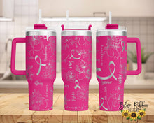 40 Ounce Stainless Tumbler with Handle - Breast Cancer Floral with Words