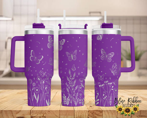 40 Ounce Stainless Tumbler with Handle - Butterflies