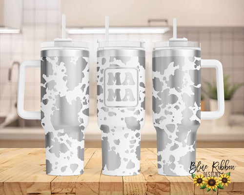40 Ounce Stainless Tumbler with Handle - Cow Print Mama