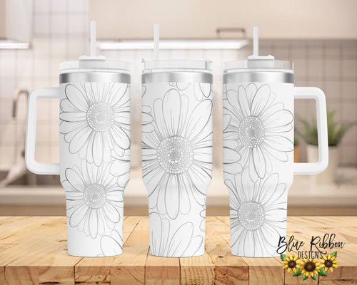40 Ounce Stainless Tumbler with Handle - Daisies