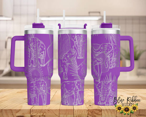 40 Ounce Stainless Tumbler with Handle - Elephants