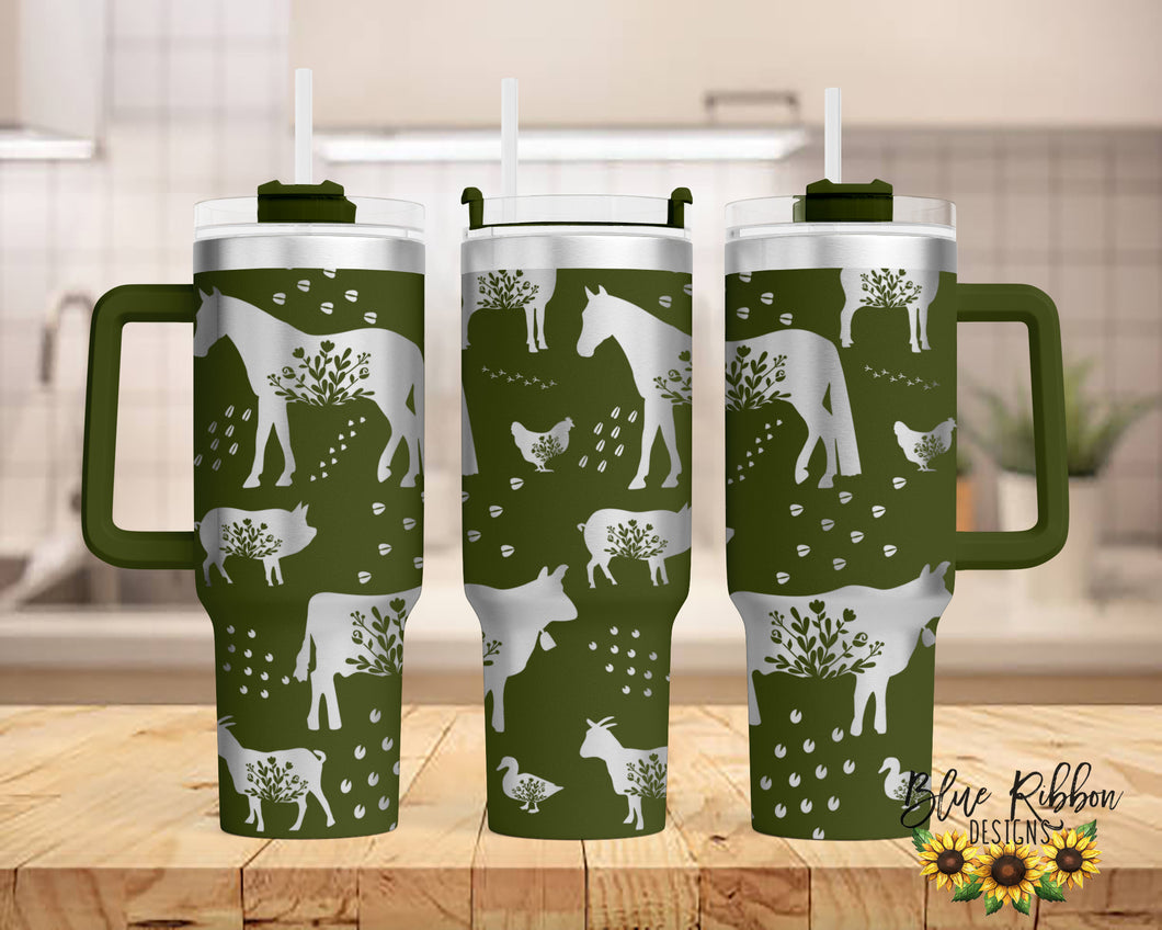 40 Ounce Stainless Tumbler with Handle - Farm Animals
