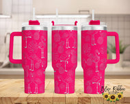 40 Ounce Stainless Tumbler with Handle - Flamingos