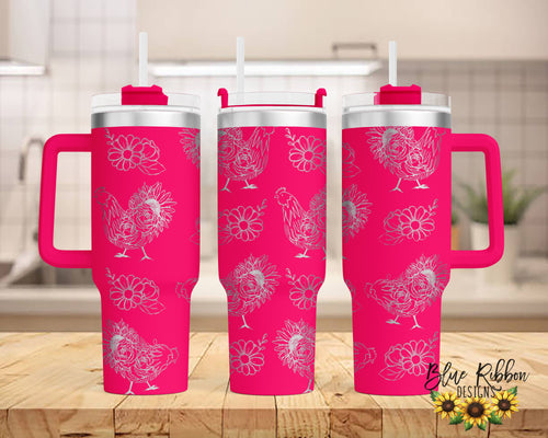 40 Ounce Stainless Tumbler with Handle - Floral Chicken