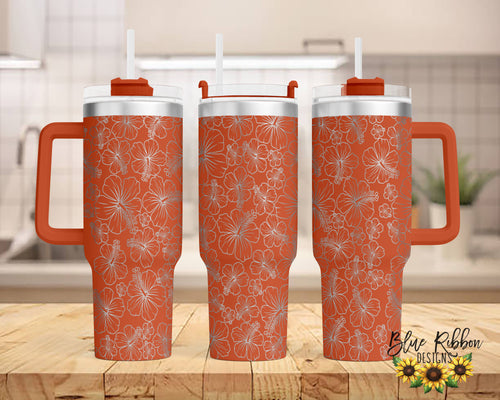 40 Ounce Stainless Tumbler with Handle - Hibiscus