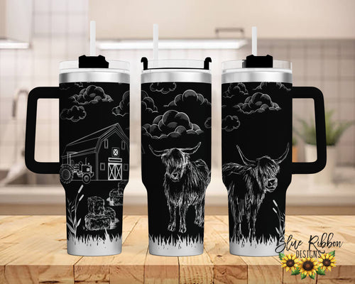 40 Ounce Stainless Tumbler with Handle - Highland Cows
