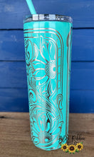 20 Ounce Stainless Tumbler - Tooled Leather and Sunflowers Design