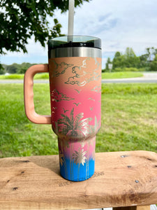 40 Ounce Tumbler with Handle - Tropical Design