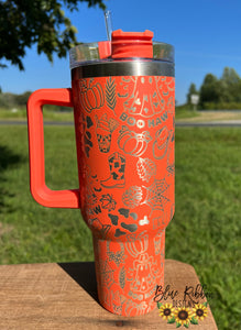 40 Ounce Tumbler with Handle - Ghosts and Pumpkins