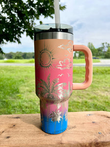 40 Ounce Tumbler with Handle - Tropical Design