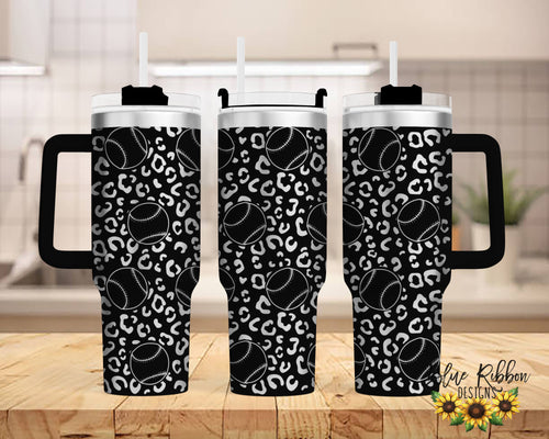 40 Ounce Stainless Tumbler with Handle - Leopard Baseball/Softball