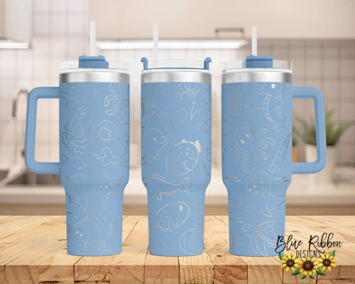 40 Ounce Stainless Tumbler with Handle - Ocean Life