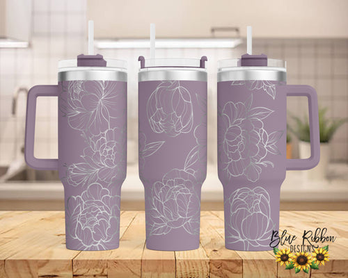 40 Ounce Stainless Tumbler with Handle - Peonies