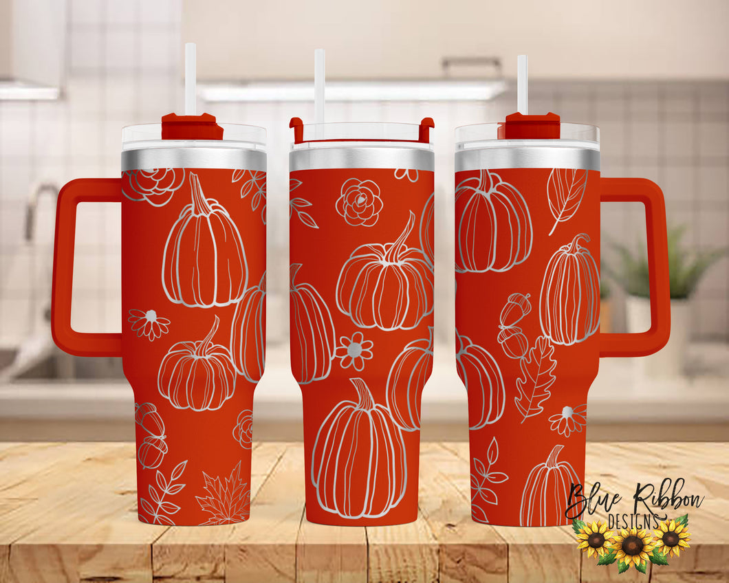 40 Ounce Stainless Tumbler with Handle - Pumpkins