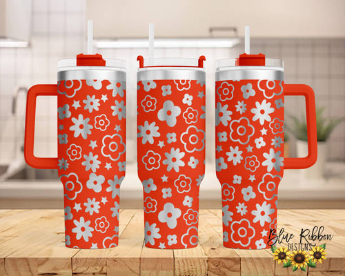 40 Ounce Stainless Tumbler with Handle - Retro Flowers