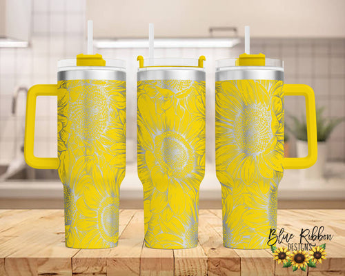 40 Ounce Stainless Tumbler with Handle - Sunflowers