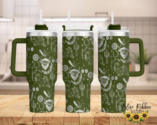 40 Ounce Stainless Tumbler with Handle - Western Highland Cow