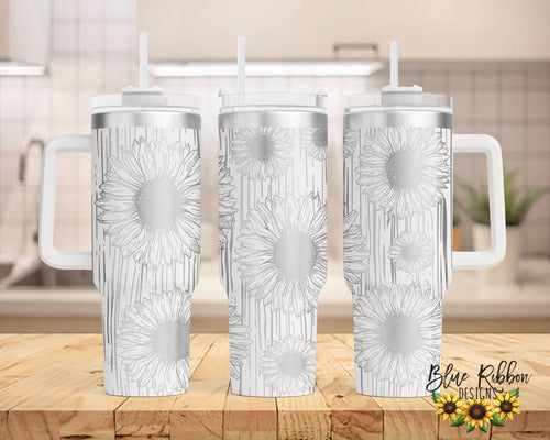 40 Ounce Stainless Tumbler with Handle - Woodgrain Sunflowers