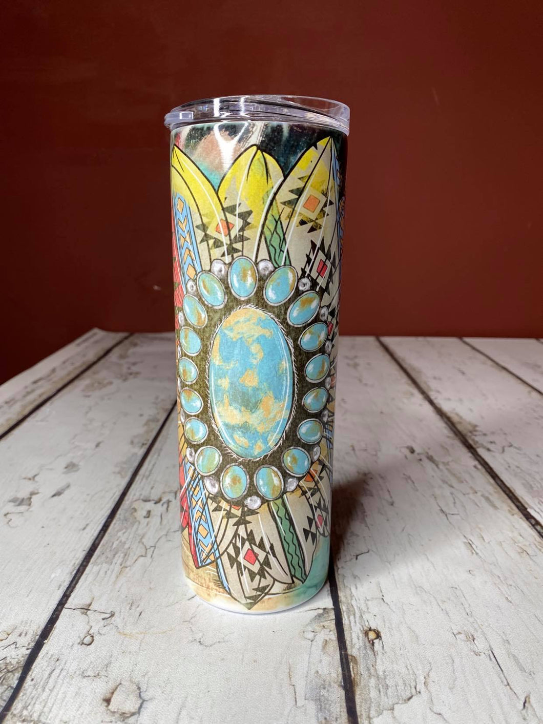 OOPS TUMBLER  20 Ounce Skinny Stainless Double-Walled Tumbler - Turquoise & Sunflower