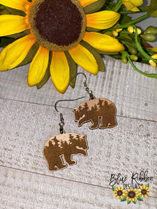 Wooden Bear and Mountains Earrings