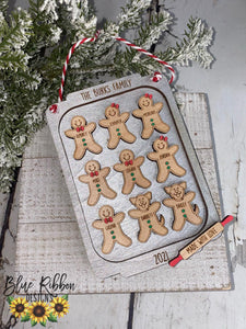 Wooden Gingerbread Family on Cookie Sheet Ornament