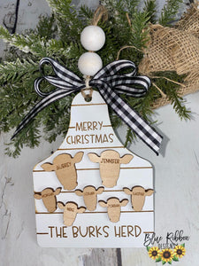 Personalized Wooden Cow Tag Christmas Ornament