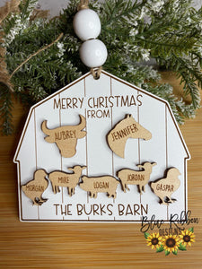 Personalized Wooden Barn Christmas Ornament