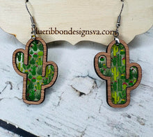 Wood and Acrylic Cactus Earrings