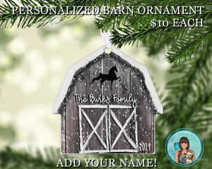 Personalized Grey Barn Ornament