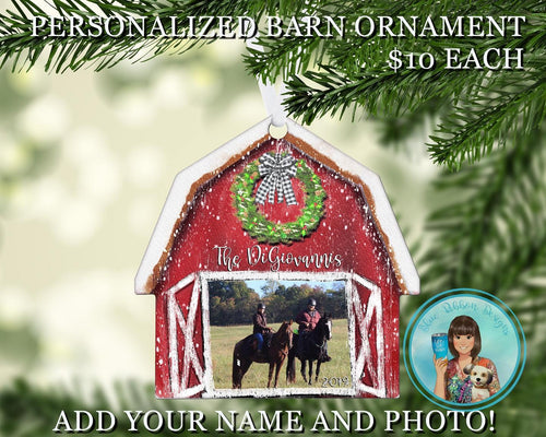 Personalized Photo Red Barn Ornament