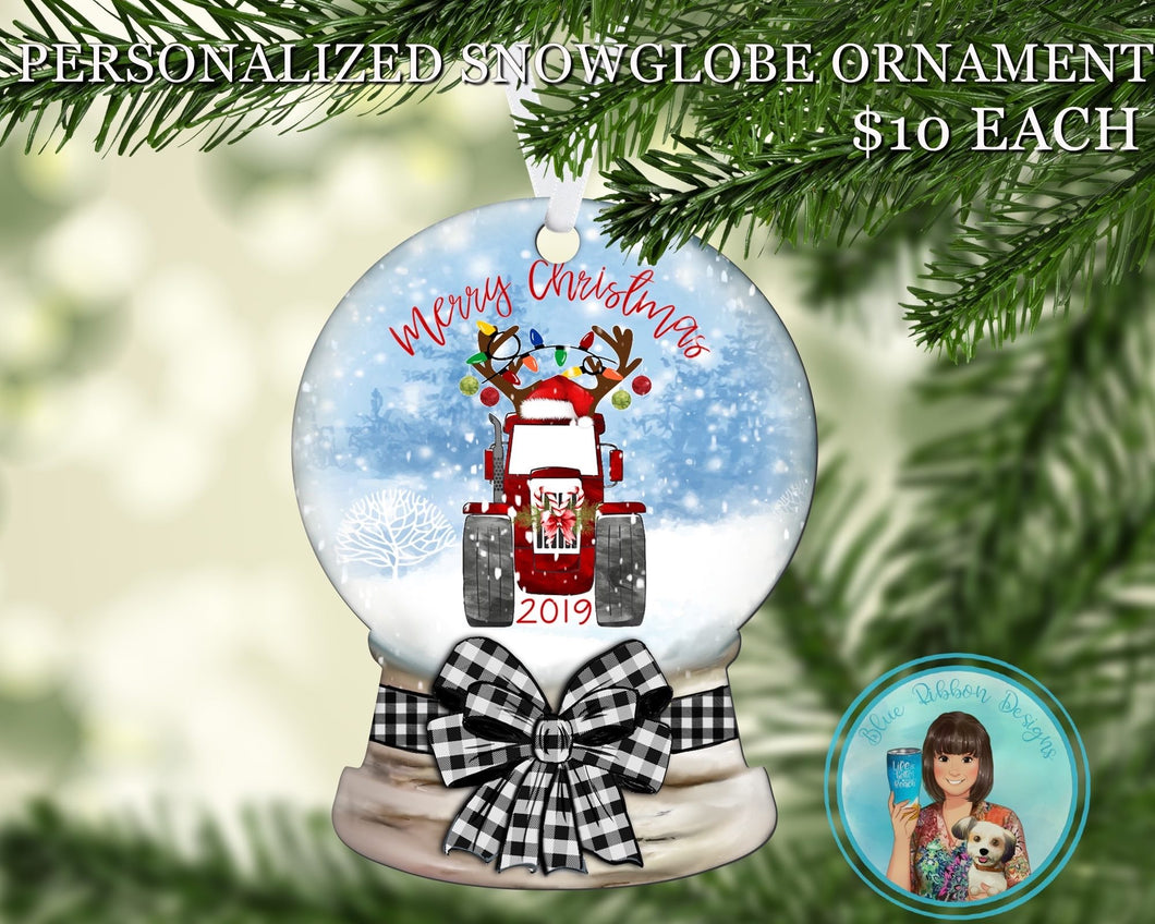 Personalized Red Tractor Snowglobe Ornament
