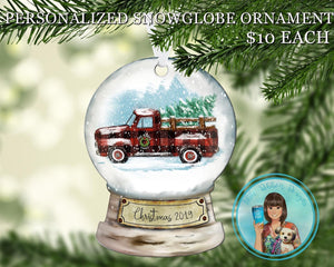 Personalized Vintage Plaid Truck Snowglobe Ornament