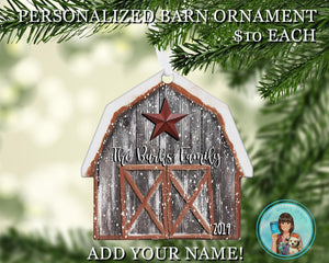 Personalized Grey Barn with Star Ornament