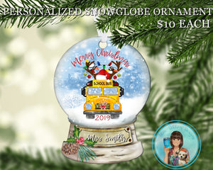 Personalized Christmas School Bus Snowglobe Ornament