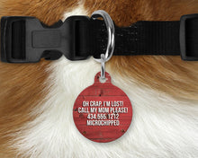 Aluminum Round Pet Tag - Red Barn Wood and Sunflowers